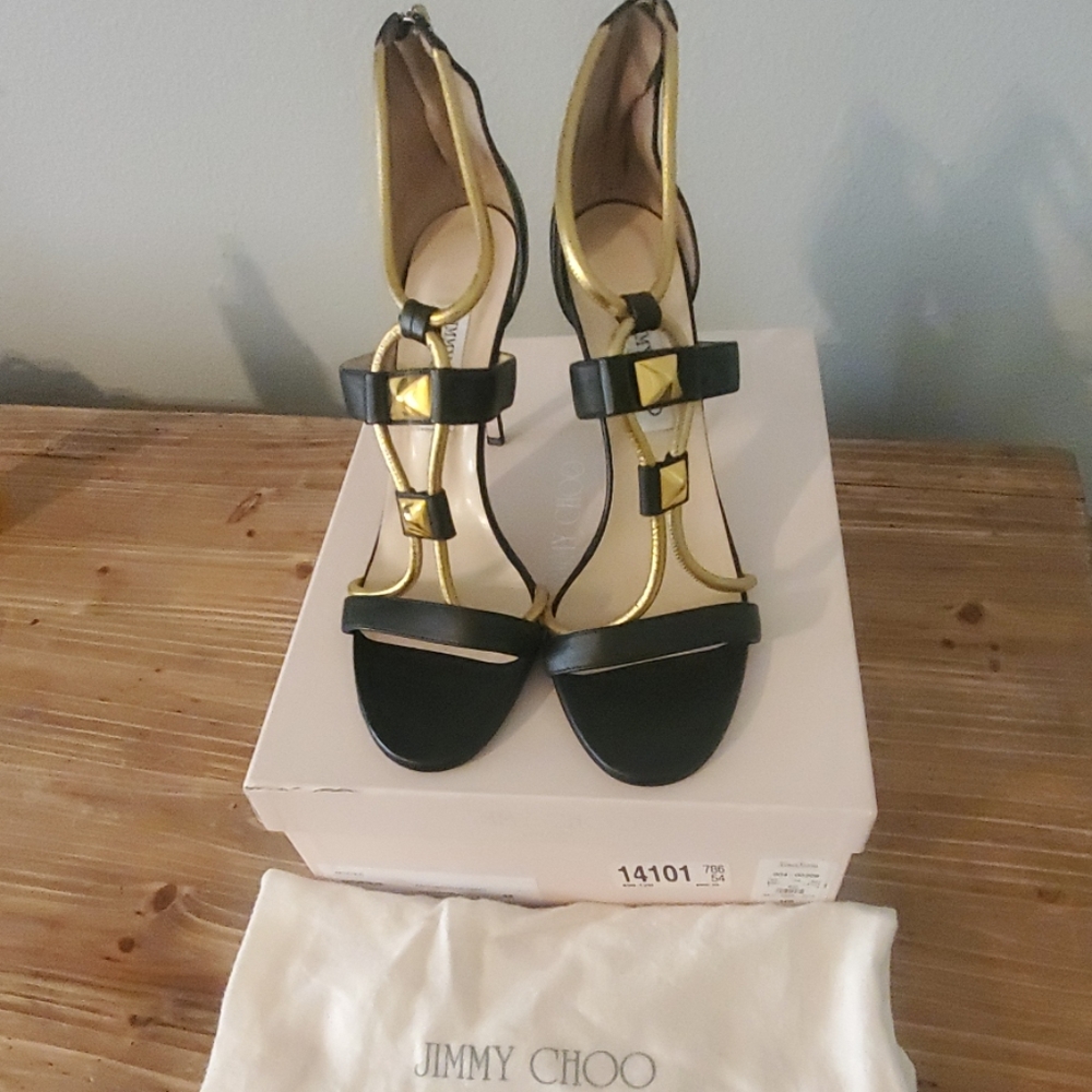 LIKE NEW Sz EURO 42 Jimmy Choo Black & Gold Heels